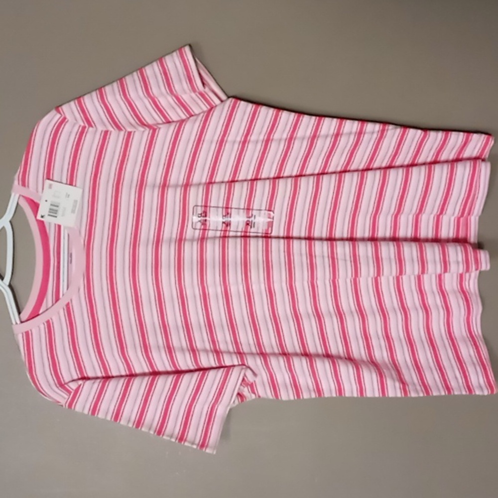 Basic Editions Pink Striped Crew Neck Tee XXL NWT